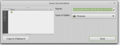 saving the captured screenshots using Screenshot tool in Linux Mint