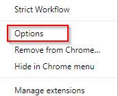 accessing options menu in Strict Workflow