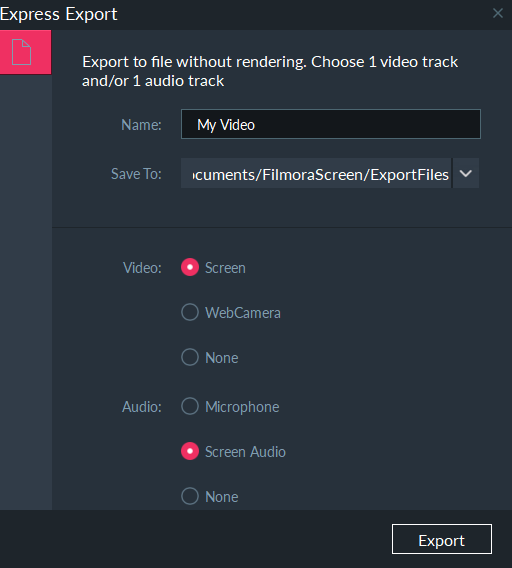 exporting recorded video files in filmora scrn editor