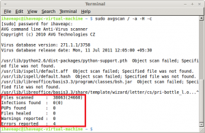 AVG Anti-Virus Scan Results In Linux