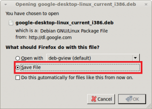 Save the Google Desktop for Linux *.deb package file