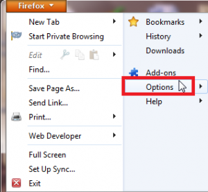Accessing Firefox 6 options in Windows 7