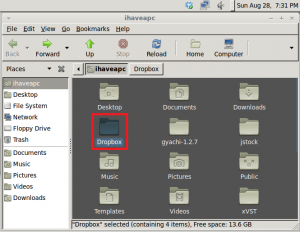 Dropbox folder location shown in Nautilus
