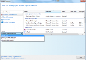 Viewing all add-ons in Internet Explorer 9