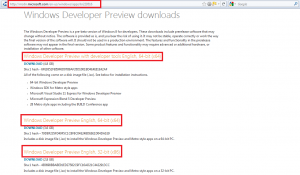 Windows 8 Metro Download page