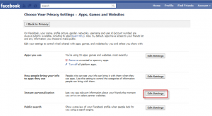 Instant personalization edit settings