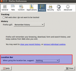 Firefox location bar privacy settings
