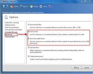 Advanced options in Windows Defender