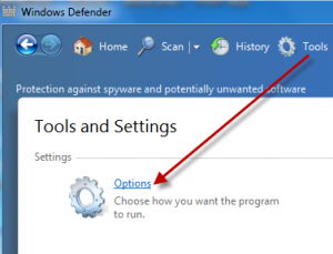 Options in Windows Defender