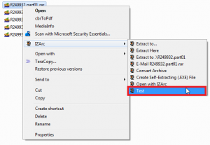 Testing a multipart archive in Windows