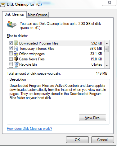 Removing unwanted files and freeing up disk space