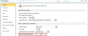 Excel 2010 workbook settings