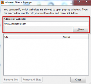 Exceptions to pop-ups in Firefox