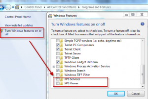 Turn Windows features or or off