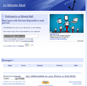 10 Minute Mail home page